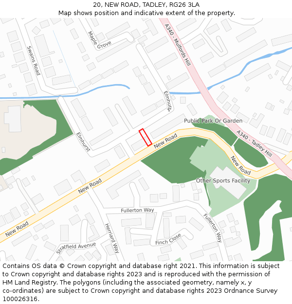 20, NEW ROAD, TADLEY, RG26 3LA: Location map and indicative extent of plot