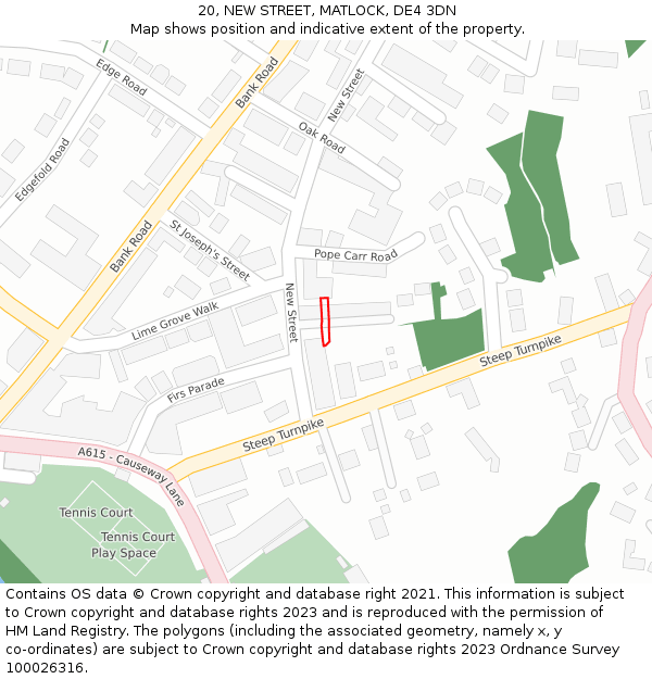 20, NEW STREET, MATLOCK, DE4 3DN: Location map and indicative extent of plot