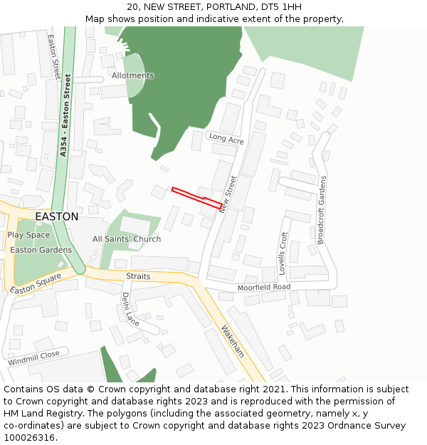20, NEW STREET, PORTLAND, DT5 1HH: Location map and indicative extent of plot