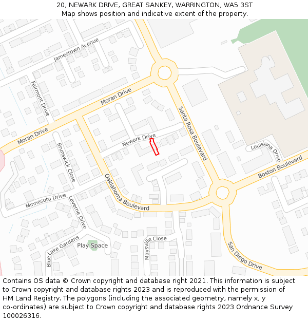 20, NEWARK DRIVE, GREAT SANKEY, WARRINGTON, WA5 3ST: Location map and indicative extent of plot