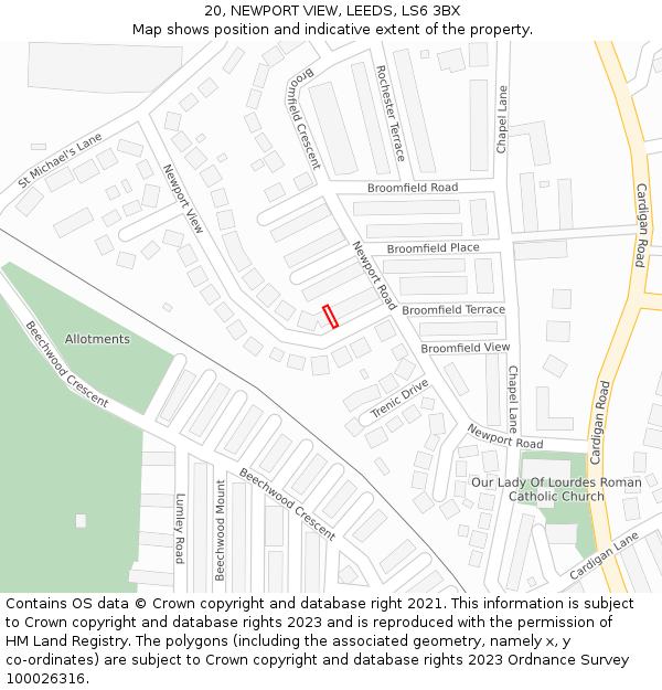 20, NEWPORT VIEW, LEEDS, LS6 3BX: Location map and indicative extent of plot