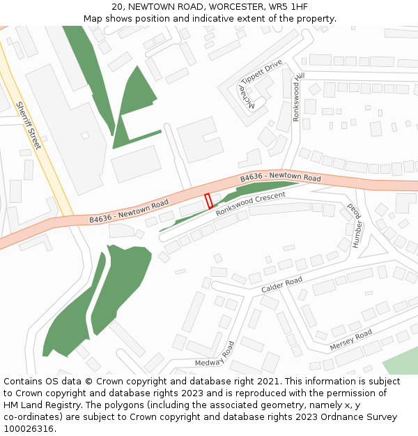 20, NEWTOWN ROAD, WORCESTER, WR5 1HF: Location map and indicative extent of plot