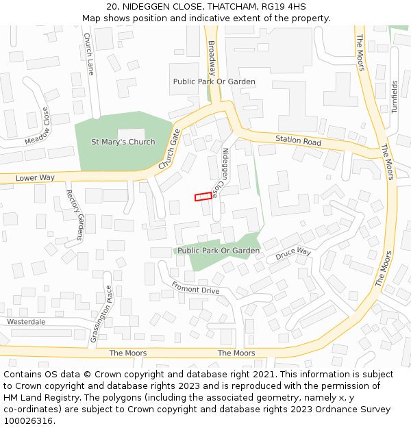 20, NIDEGGEN CLOSE, THATCHAM, RG19 4HS: Location map and indicative extent of plot
