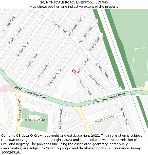 20, NITHSDALE ROAD, LIVERPOOL, L15 5AX: Location map and indicative extent of plot