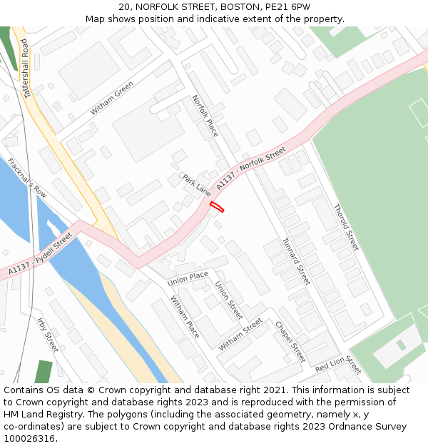 20, NORFOLK STREET, BOSTON, PE21 6PW: Location map and indicative extent of plot