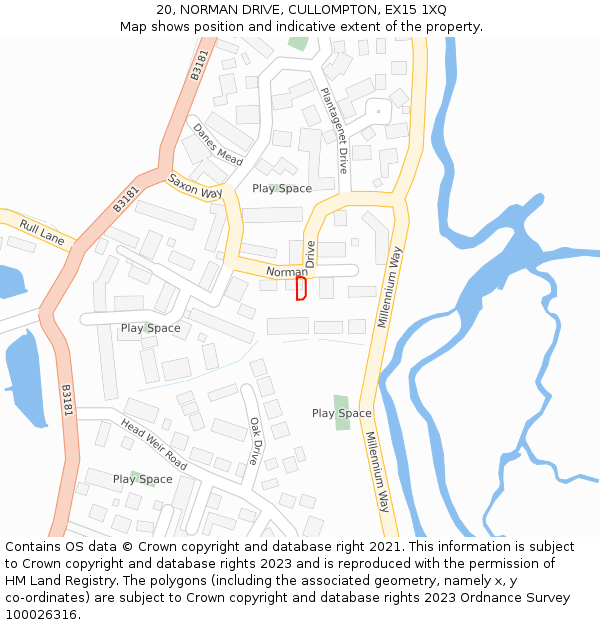 20, NORMAN DRIVE, CULLOMPTON, EX15 1XQ: Location map and indicative extent of plot