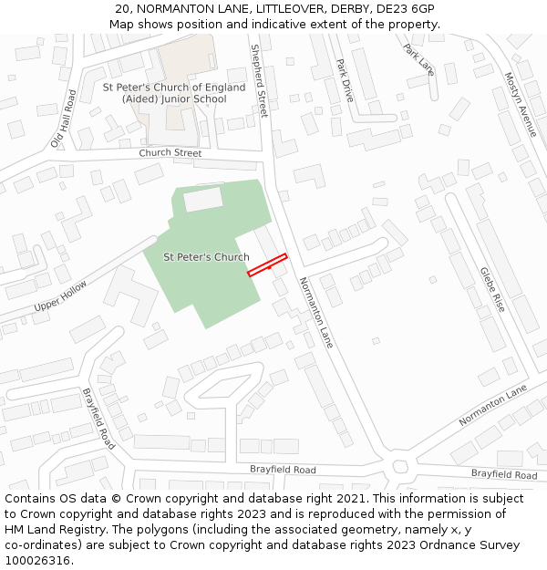 20, NORMANTON LANE, LITTLEOVER, DERBY, DE23 6GP: Location map and indicative extent of plot