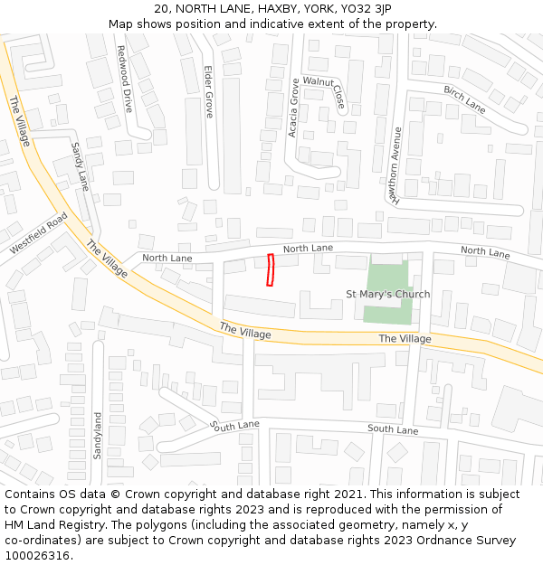 20, NORTH LANE, HAXBY, YORK, YO32 3JP: Location map and indicative extent of plot