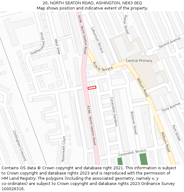 20, NORTH SEATON ROAD, ASHINGTON, NE63 0EQ: Location map and indicative extent of plot