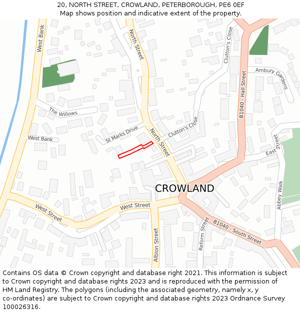 20, NORTH STREET, CROWLAND, PETERBOROUGH, PE6 0EF: Location map and indicative extent of plot