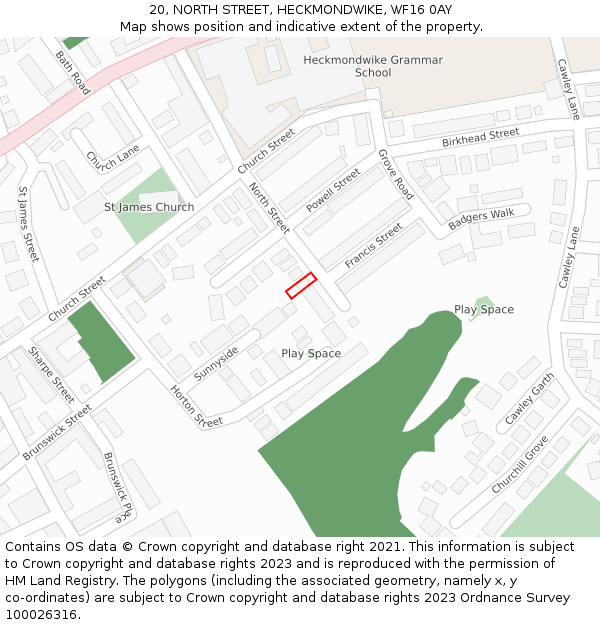 20, NORTH STREET, HECKMONDWIKE, WF16 0AY: Location map and indicative extent of plot