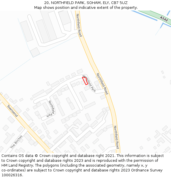 20, NORTHFIELD PARK, SOHAM, ELY, CB7 5UZ: Location map and indicative extent of plot