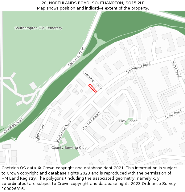 20, NORTHLANDS ROAD, SOUTHAMPTON, SO15 2LF: Location map and indicative extent of plot