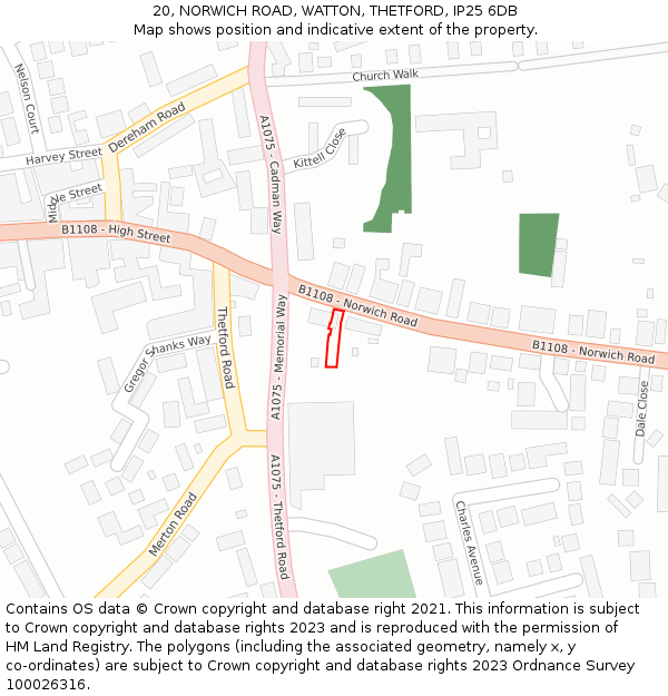 20, NORWICH ROAD, WATTON, THETFORD, IP25 6DB: Location map and indicative extent of plot