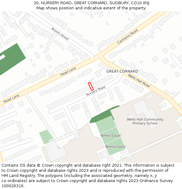 20, NURSERY ROAD, GREAT CORNARD, SUDBURY, CO10 0NJ: Location map and indicative extent of plot