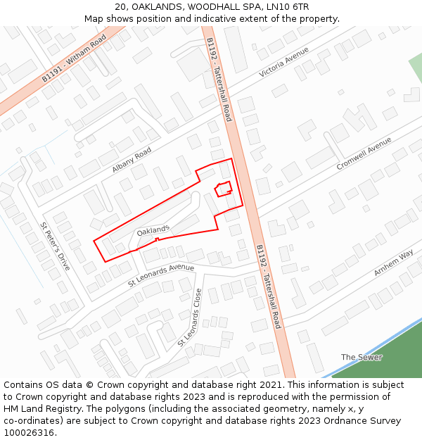 20, OAKLANDS, WOODHALL SPA, LN10 6TR: Location map and indicative extent of plot