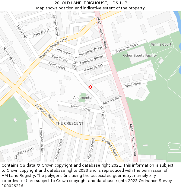 20, OLD LANE, BRIGHOUSE, HD6 1UB: Location map and indicative extent of plot