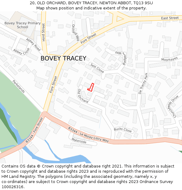 20, OLD ORCHARD, BOVEY TRACEY, NEWTON ABBOT, TQ13 9SU: Location map and indicative extent of plot