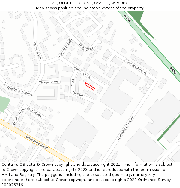 20, OLDFIELD CLOSE, OSSETT, WF5 9BG: Location map and indicative extent of plot
