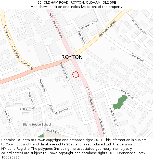 20, OLDHAM ROAD, ROYTON, OLDHAM, OL2 5PE: Location map and indicative extent of plot