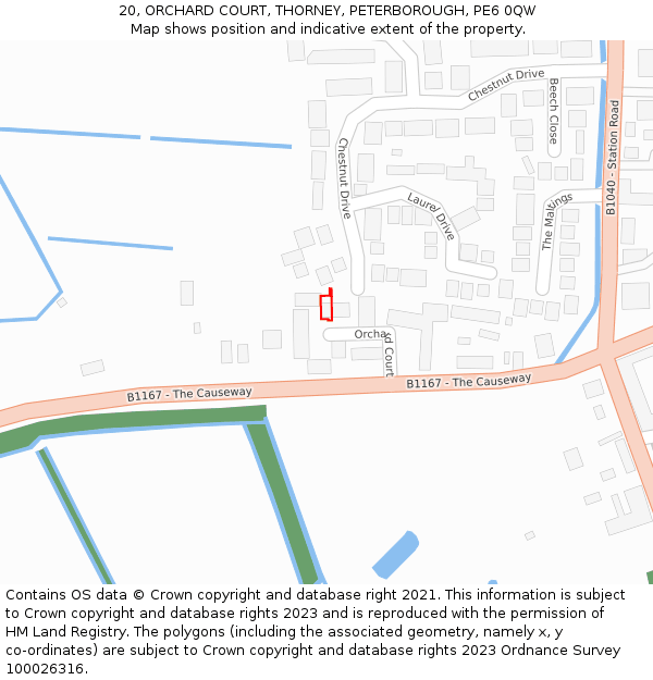 20, ORCHARD COURT, THORNEY, PETERBOROUGH, PE6 0QW: Location map and indicative extent of plot