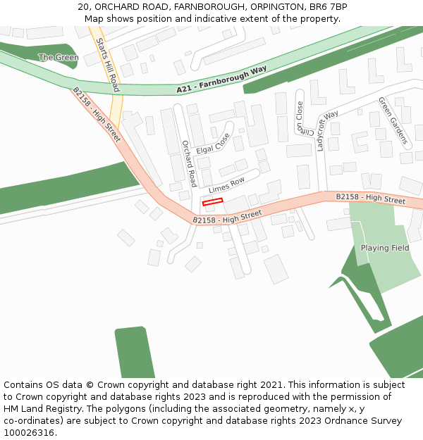 20, ORCHARD ROAD, FARNBOROUGH, ORPINGTON, BR6 7BP: Location map and indicative extent of plot