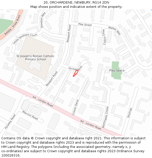 20, ORCHARDENE, NEWBURY, RG14 2DN: Location map and indicative extent of plot