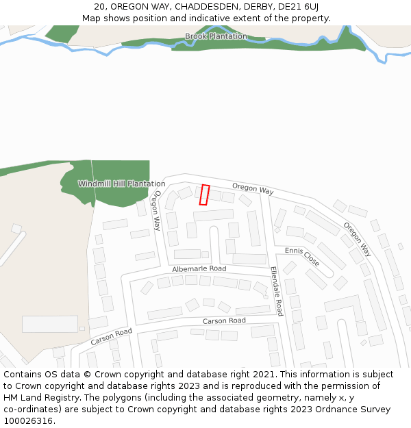 20, OREGON WAY, CHADDESDEN, DERBY, DE21 6UJ: Location map and indicative extent of plot