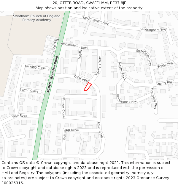 20, OTTER ROAD, SWAFFHAM, PE37 8JE: Location map and indicative extent of plot
