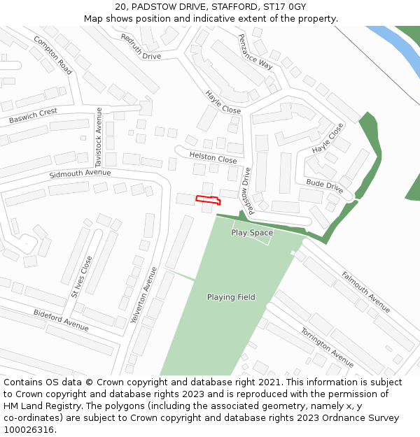 20, PADSTOW DRIVE, STAFFORD, ST17 0GY: Location map and indicative extent of plot