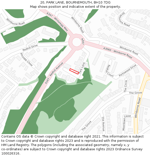 20, PARK LANE, BOURNEMOUTH, BH10 7DG: Location map and indicative extent of plot