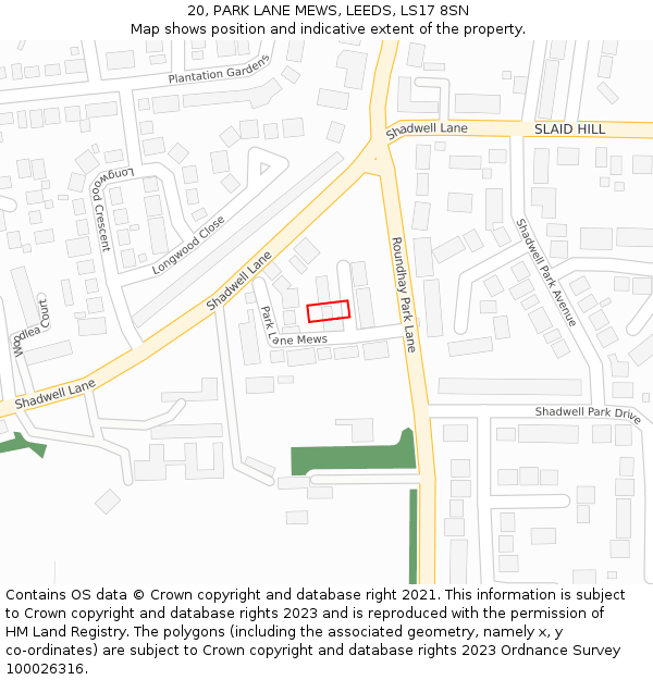 20, PARK LANE MEWS, LEEDS, LS17 8SN: Location map and indicative extent of plot