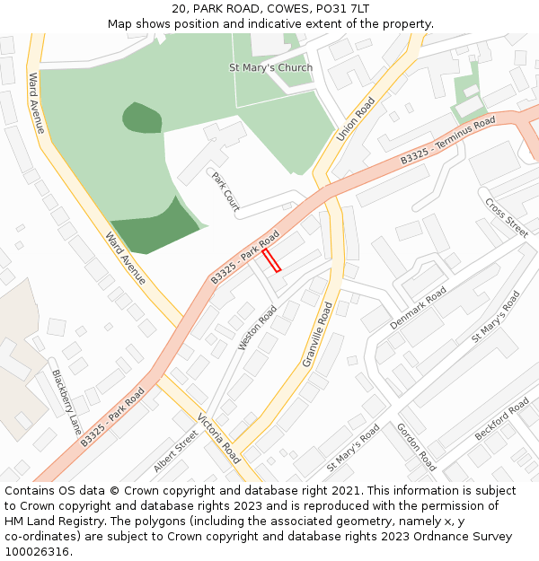 20, PARK ROAD, COWES, PO31 7LT: Location map and indicative extent of plot
