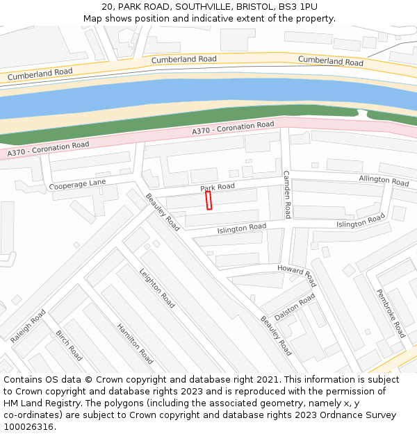 20, PARK ROAD, SOUTHVILLE, BRISTOL, BS3 1PU: Location map and indicative extent of plot