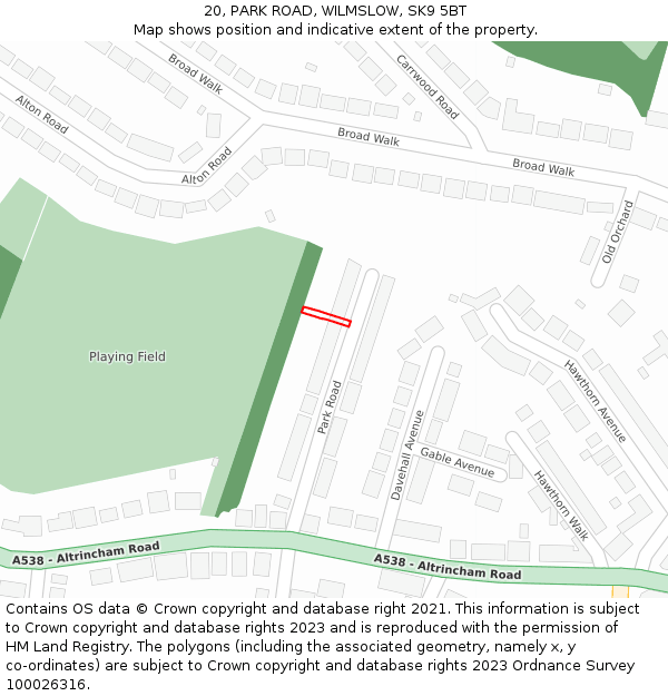 20, PARK ROAD, WILMSLOW, SK9 5BT: Location map and indicative extent of plot