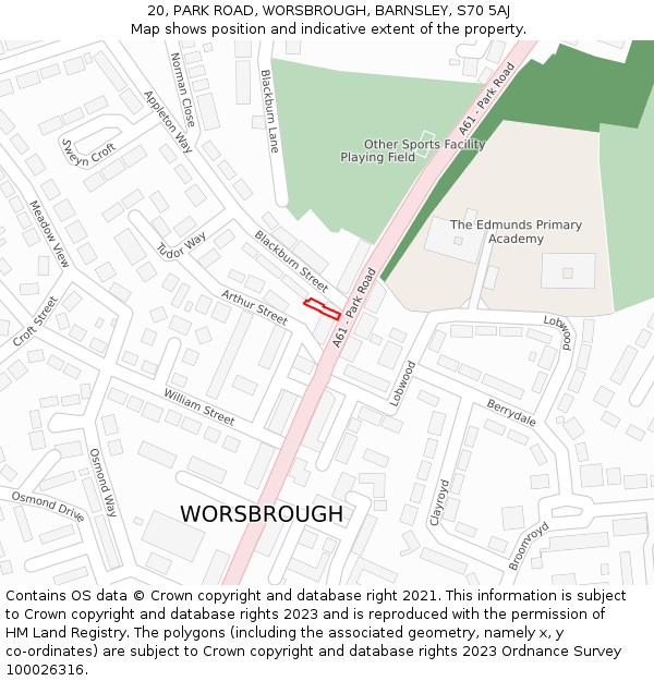 20, PARK ROAD, WORSBROUGH, BARNSLEY, S70 5AJ: Location map and indicative extent of plot
