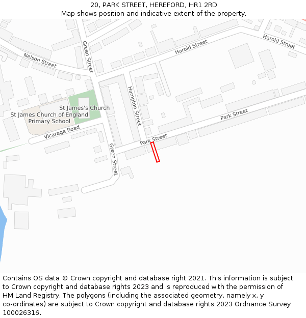 20, PARK STREET, HEREFORD, HR1 2RD: Location map and indicative extent of plot