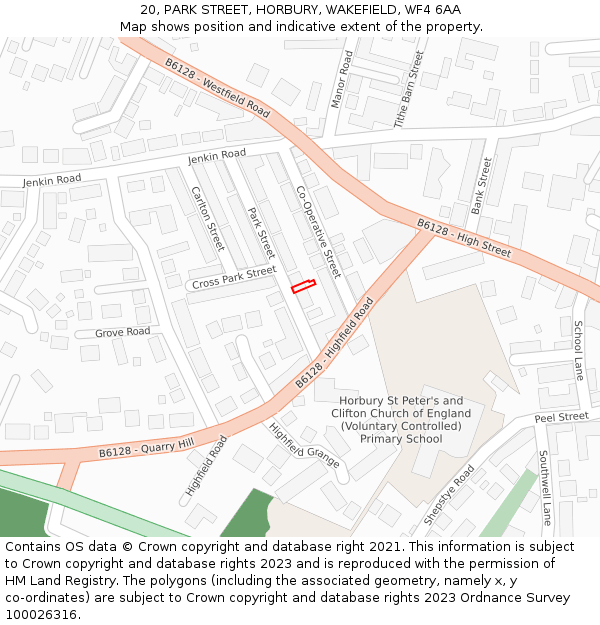 20, PARK STREET, HORBURY, WAKEFIELD, WF4 6AA: Location map and indicative extent of plot