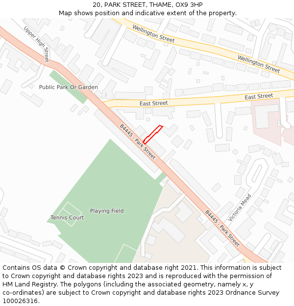 20, PARK STREET, THAME, OX9 3HP: Location map and indicative extent of plot