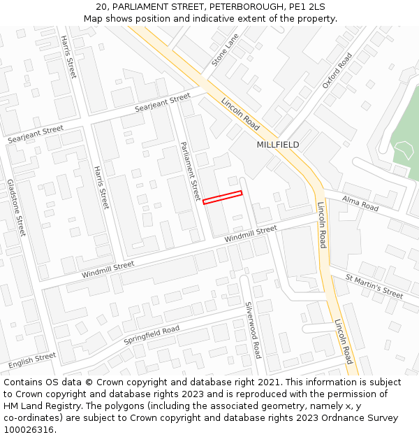 20, PARLIAMENT STREET, PETERBOROUGH, PE1 2LS: Location map and indicative extent of plot