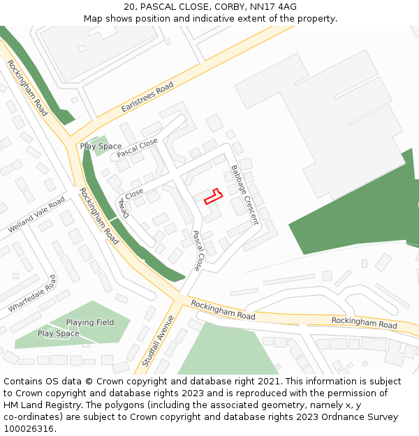 20, PASCAL CLOSE, CORBY, NN17 4AG: Location map and indicative extent of plot