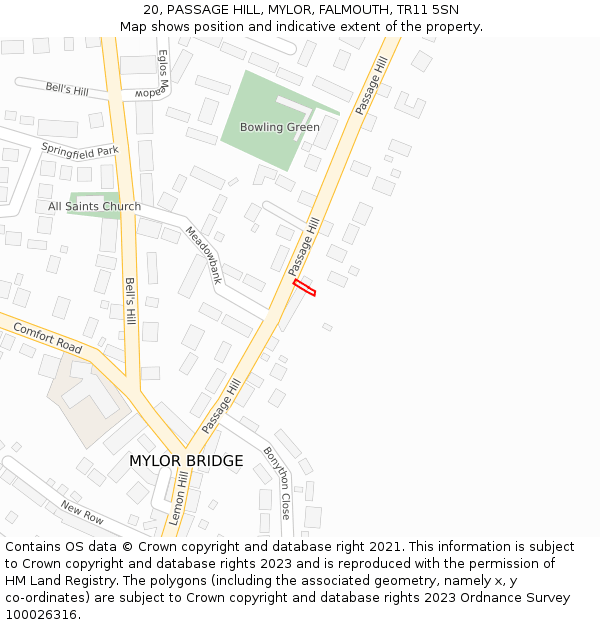20, PASSAGE HILL, MYLOR, FALMOUTH, TR11 5SN: Location map and indicative extent of plot