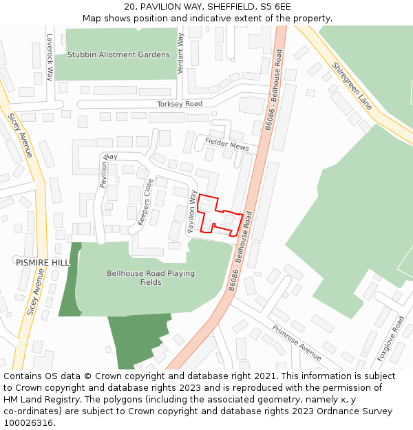 20, PAVILION WAY, SHEFFIELD, S5 6EE: Location map and indicative extent of plot