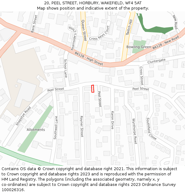 20, PEEL STREET, HORBURY, WAKEFIELD, WF4 5AT: Location map and indicative extent of plot