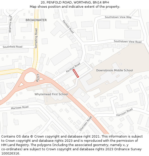 20, PENFOLD ROAD, WORTHING, BN14 8PH: Location map and indicative extent of plot