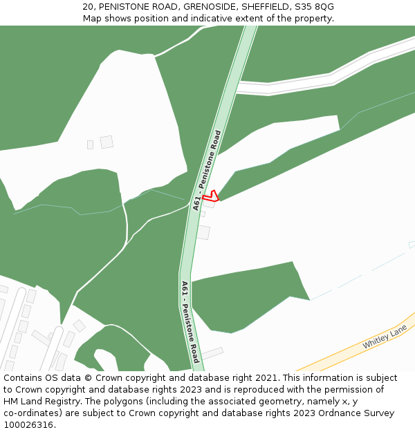 20, PENISTONE ROAD, GRENOSIDE, SHEFFIELD, S35 8QG: Location map and indicative extent of plot