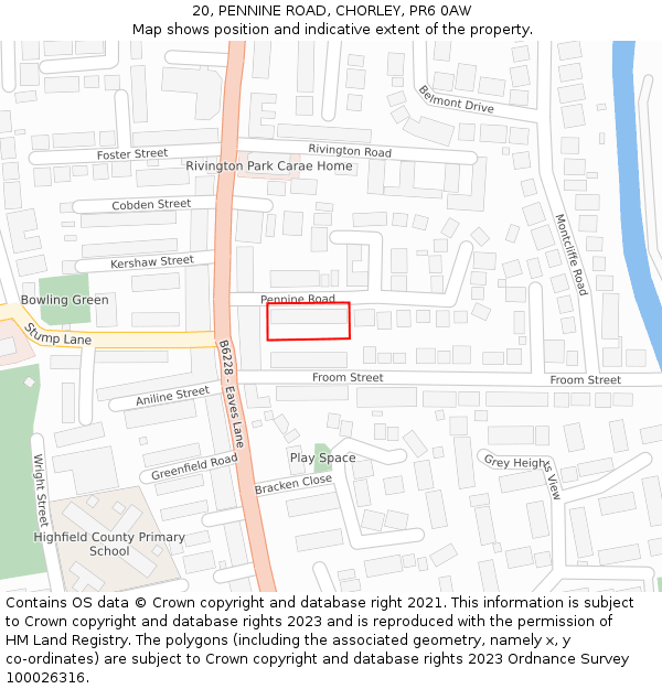 20, PENNINE ROAD, CHORLEY, PR6 0AW: Location map and indicative extent of plot