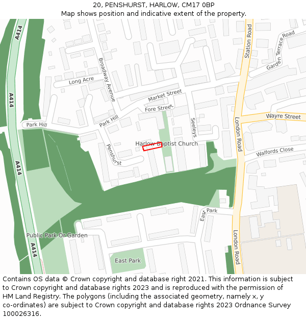 20, PENSHURST, HARLOW, CM17 0BP: Location map and indicative extent of plot