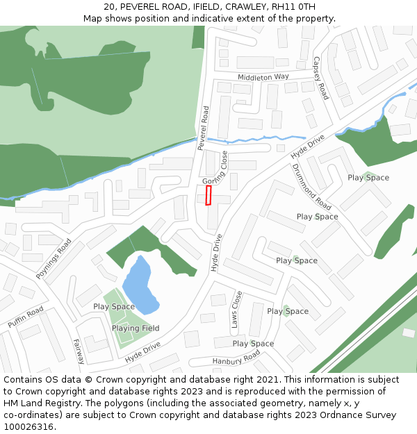 20, PEVEREL ROAD, IFIELD, CRAWLEY, RH11 0TH: Location map and indicative extent of plot
