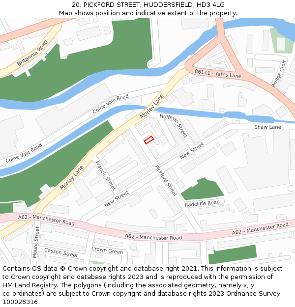 20, PICKFORD STREET, HUDDERSFIELD, HD3 4LG: Location map and indicative extent of plot